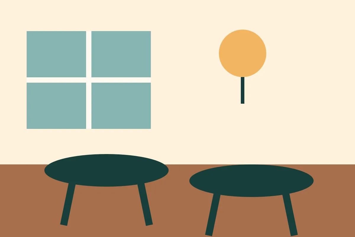 Warm café interior with tables